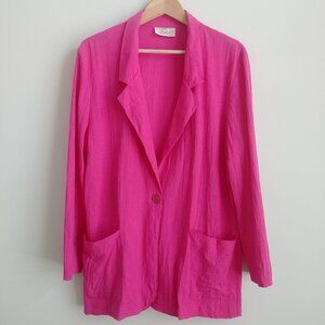 Vintage made in Canada 100% cotton crinkle pink long blazer jacket 14 fits L